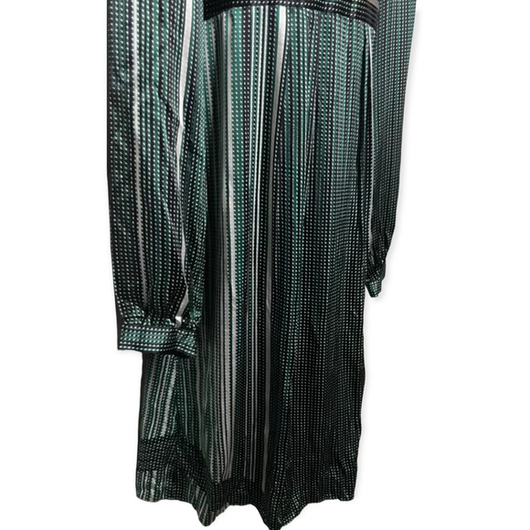 Tahari Women's Green Silk V-Neck Empire Waist Tie Back Striped Dress Size 10 - Picture 10 of 16